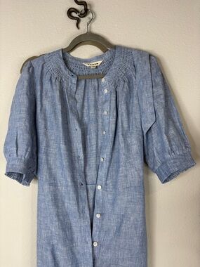Boden Light Blue Smocked Yoke Button-Front Blouse